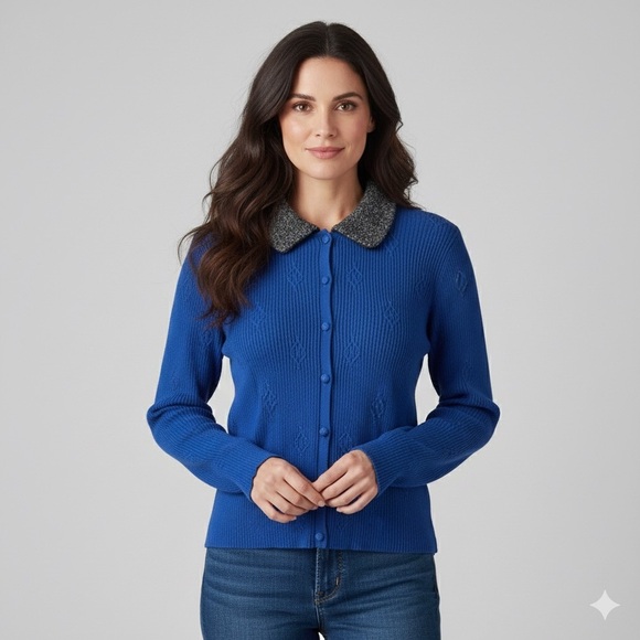 Marisa Christina Sweaters - Marisa Christina The Christmas Collection 2002 Ribbed Cardigan Sweater Blue Sz L